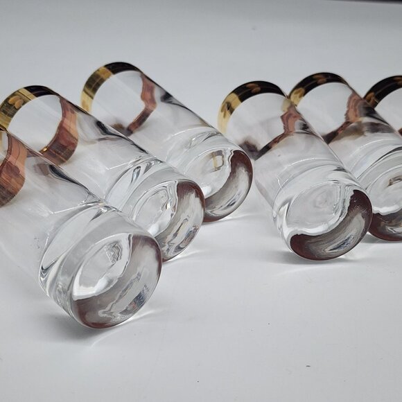 Mid-Century Modern Shot Glasses Gold Polka Dot Rims - Set Of 6 Barware Cocktail - Picture 5 of 6